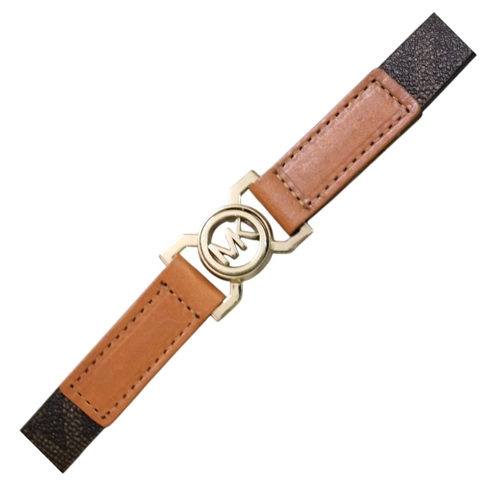 MICHAEL KORS Brown SIGNATURE MK LOGO Gold Hardware FAUX LEATHER Waist Belt Sz S